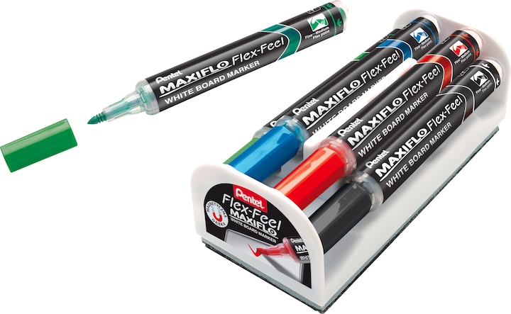 Pentel MAXIFLO Flex-Feel Set Whiteboard-Marker farbsortiert 2,0 - 5,0 mm (Blau, Rot, Schwarz, Grün, 5 mm, 4 x)