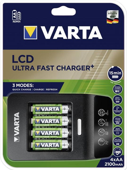 Actual product image Varta LCD Ultra Fast Charger+ (1 pcs., AA, 2100 mAh, Battery + charger)