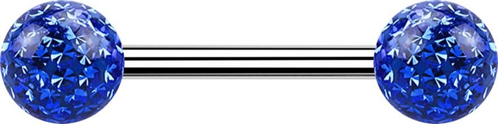 Produktbild Star Piercing Barbell silber mit zwei Kristall Kugeln dunkelblau Epoxy Schutzschicht (Chirurgenstahl 316L)