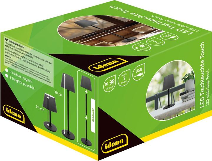 Actual product image Idena LED table lamp rechargeable battery black 38cm dimmable indoor and outdoor