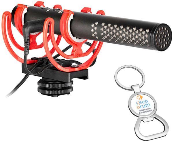 USB-C zu USB-A Anschlusskabel SC10, Schaumstoff-Windschutz, Rode Videomic NTG SM7-R Halterung, USB-Kabel, keepdrum Schlüsselanhänger mit Flaschenöffner