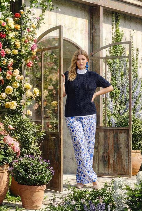 Image du produit Ulla Popken Pull motif torsadé, manches courtes et col rond (46, 48)