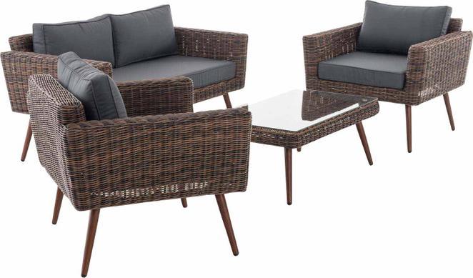 Produktbild Swisshandel24 Loungeset Kiruna Rundrattan Braun-meliert 45 cm (Dunkelbraun), eisengrau