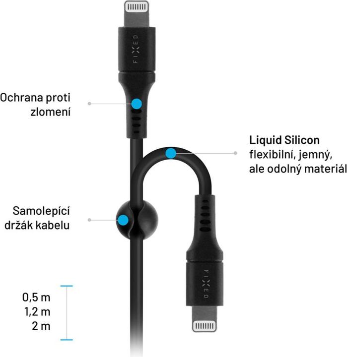 Actual product image Fixed Liquid Silicone Cable USB-C/Lightning, 1,2m, black (1.20 m, USB 2.0, 60 W)