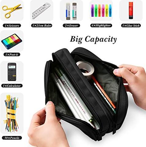 Produktbild Only-Bags.Store Grosses Fassungsvermögen Leinwand Federmäppchen, mehrschichtige Student Federmäppchen Federmappe