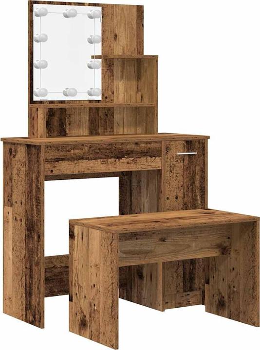 Produktbild vidaXL Schminktisch-Set mit LED-Leuchten Altholz-Optik Holzwerkstoff (86.5 x 35 x 136 cm)