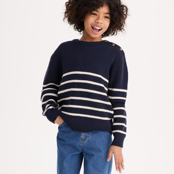 Produktbild La Redoute Collections Gestreifter Rundhals-Pullover aus rustikalem Strick (140)