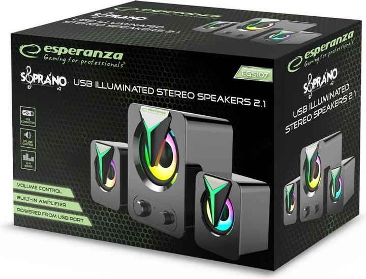 Actual product image Esperanza EGS107 speakers 2.1 usb led rainbow soprano