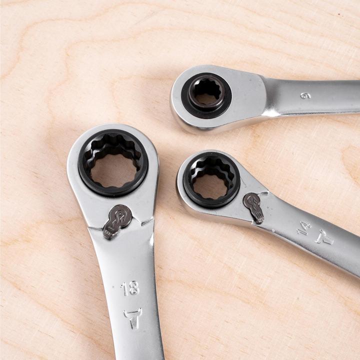 Produktbild Stier Doppel-Ringratschenschlüssel-Satz 4-in-1, 8 - 19 mm, 3-teilig (10 mm, 11 mm, 12 mm, 13 mm, 14 mm, 15 mm, 16 mm, 17 mm, 18 mm, 19 mm, 8 mm, 9 mm)