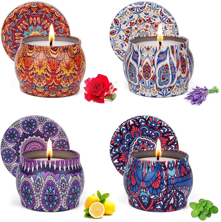 Produktbild Esmée Duftkerzen Aromatherapie Geschenkset, 4er Set, Sojawachs, Mandala Design
