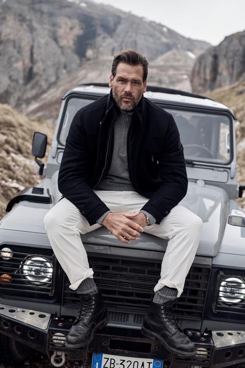 Actual product image JP1880 Wool blend jacket, water-repellent, herringbone insert, stand-up collar (L)