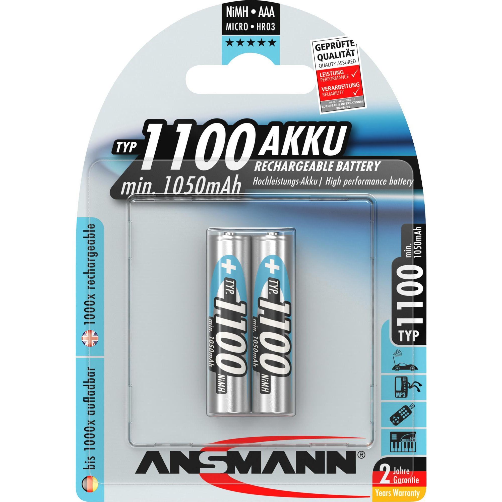 Ansmann AAA (2 Stk., AAA, 1050 mAh), Batterien + Akkus