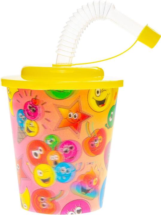LG-Imports Becher mit Deckel und Strohhalm, Smiley-Gesicht, 12 Stück. (12x)