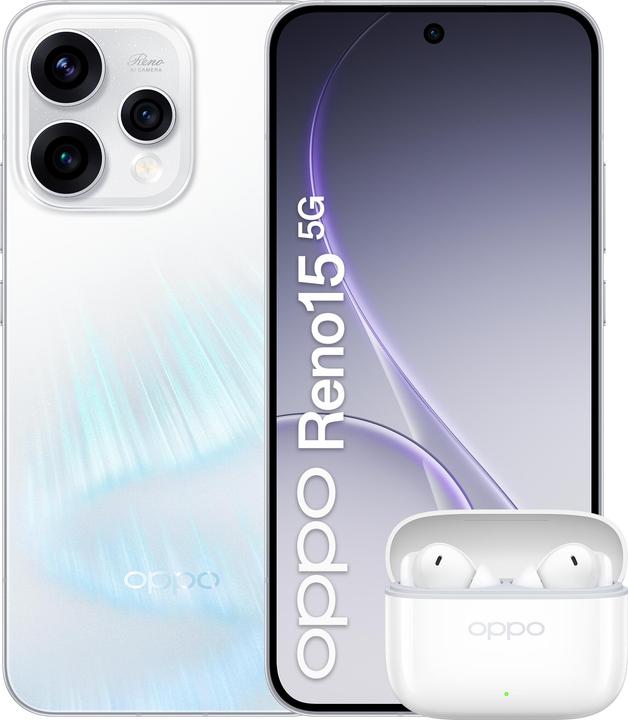 Actual product image OPPO Reno15 5G Aurora White Box (512 GB, Aurora white, White, 6.59", Dual SIM, 5G)