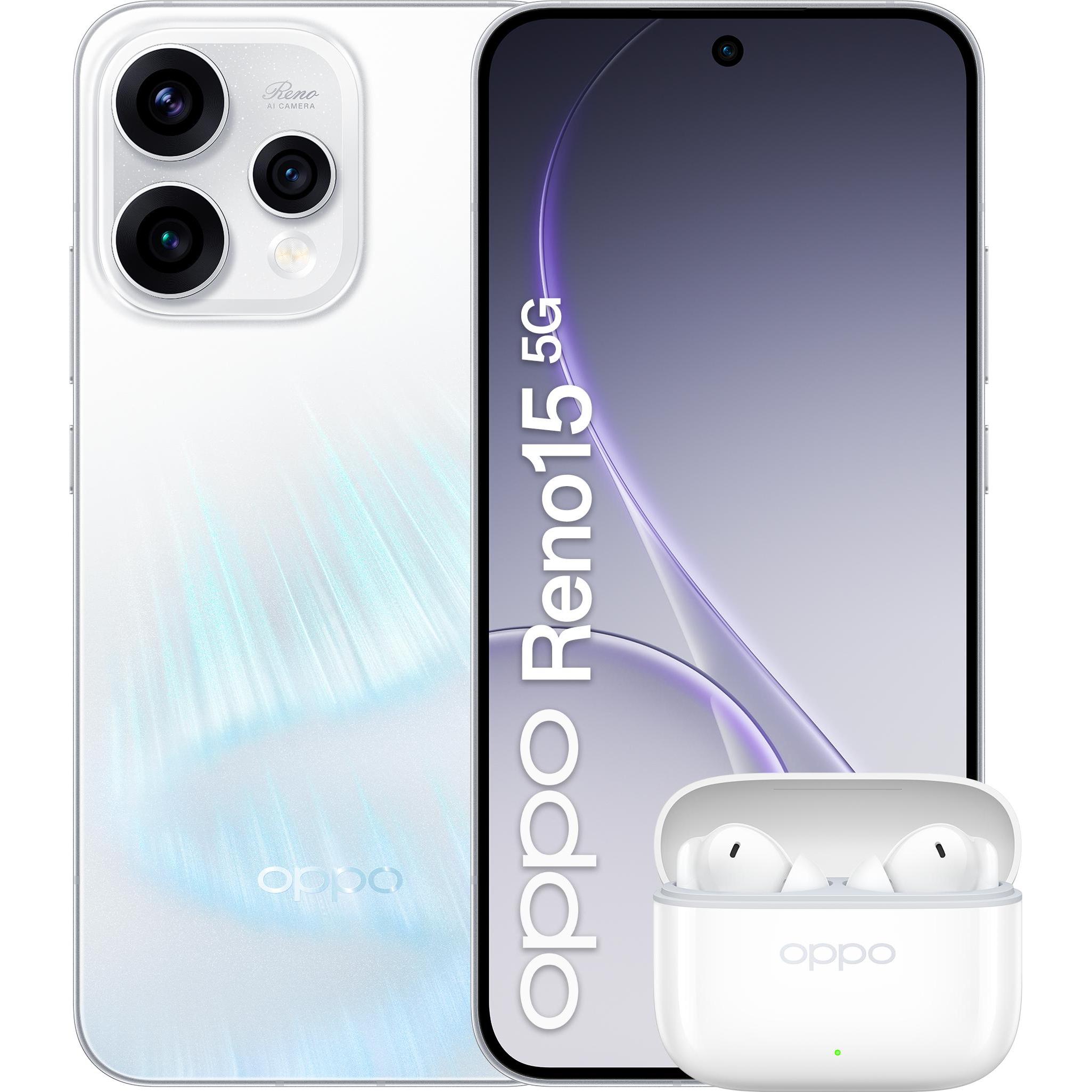 OPPO Reno15 5G Aurora White Box (512 GB, Aurora White, 6.59", Dual SIM, 5G), Smartphone, Weiss