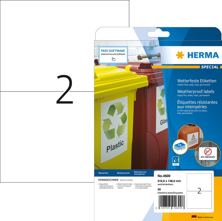 Productafbeelding HERMA Weerbestendige inkjet verzendetiketten A4