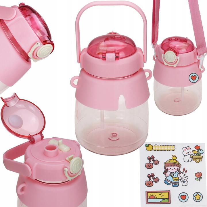 Productafbeelding Extralink | Bidon voor school, kleuterschool | waterfles, met rietje, draagriem, 1 liter, roze (1 l)