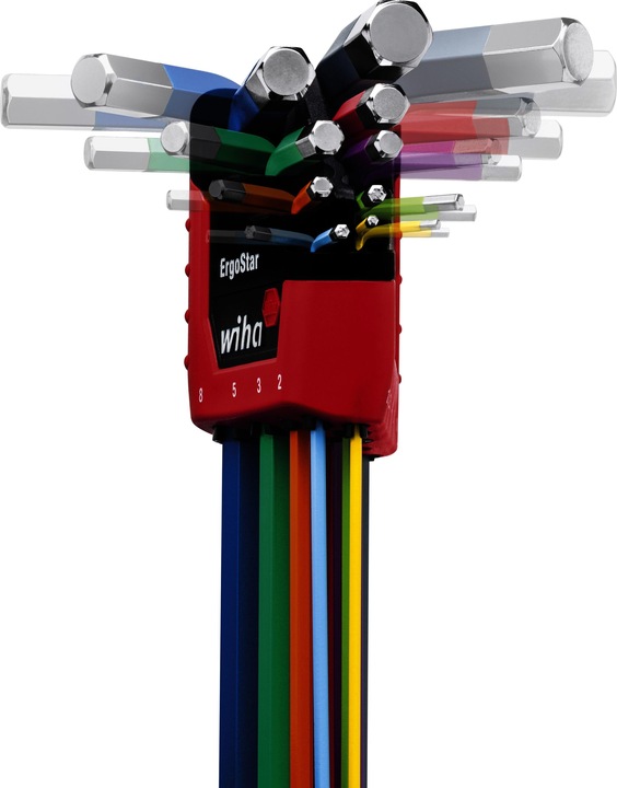Actual product image Wiha ErgoStar holder hexagonal spherical head MagicRing 10-pcs. luminous colored pin wrench set