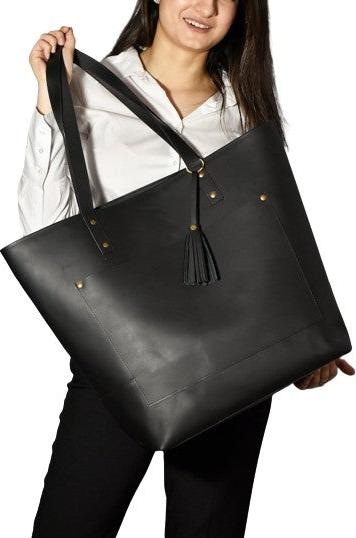 Only-Bags.Store Tragetasche aus Leder, schwarze Ledertasche mit Reissverschluss, Arbeitstasche, Ledergeldbörse