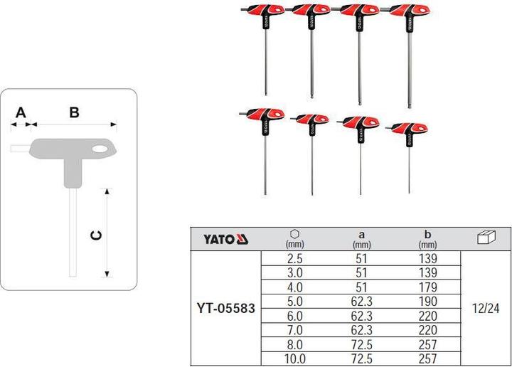 Actual product image Yato Thandle Hex Key Set 8pcs