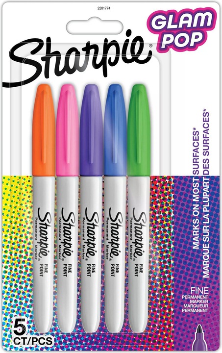 Newell Sharpie - Marqueur permanent Fine Glam Pop 5-Blister (2201774) (Multicolore, 0.90 mm, 5 x)