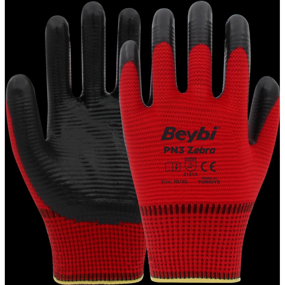 Beybi, Schutzhandschuhe, 12 Paar Arbeitshandschuhe, Polyester, Rot und Schwarz (9)