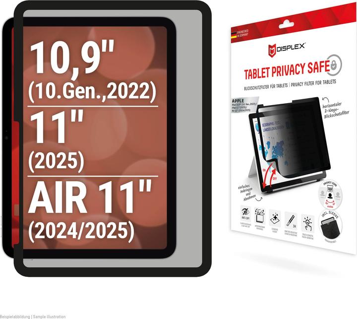 Produktbild Displex Tablet Privacy Safe, Tablet Blickschutzfolie (1 Stück, iPad 10.9 (2022), iPad Air 11 2024 (M2), iPad Air 11 2025)