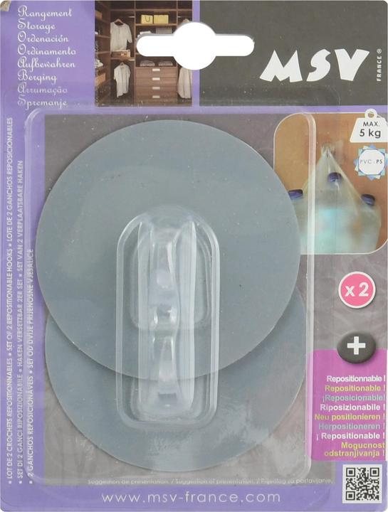Actual product image MSV Patère Transparent Sur Fond Rond 8cm Gris Clair