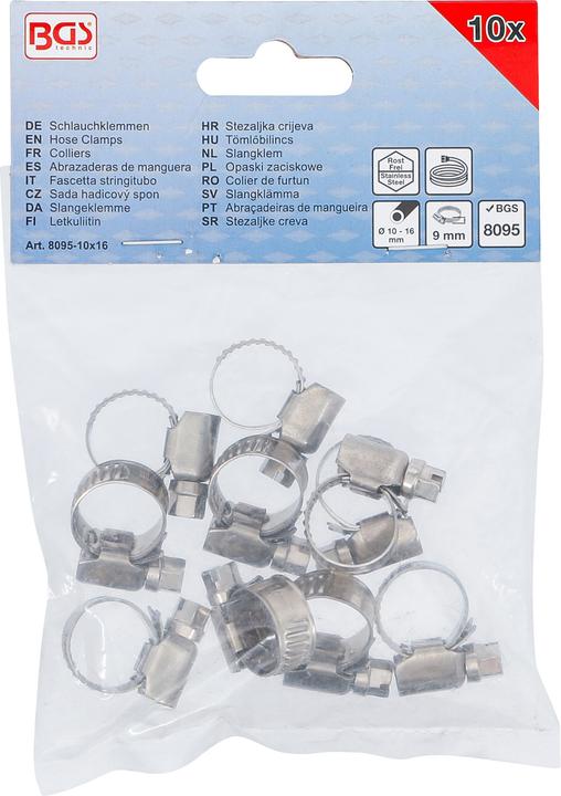 Actual product image BGS Schlauchklemmen rostfrei 10 x 16 mm 10-tlg. (Hose clamp, 16 mm)