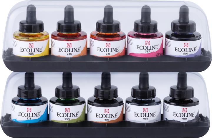 Giallo limone, Magenta, Blu cielo, Verde, Nero, Grigio, Arancione brillante, Carminio, Seppia, Viola oltremare