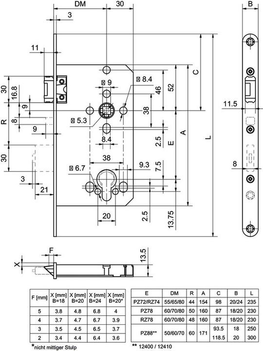 Image du produit Glutz Serrure +AMMAoA- mortaiser 12501 FB PE (Serrure à mortaise)
