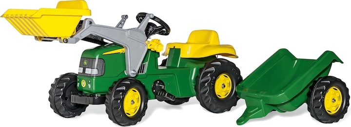 Trattore John Deere con caricatore e rimorchio