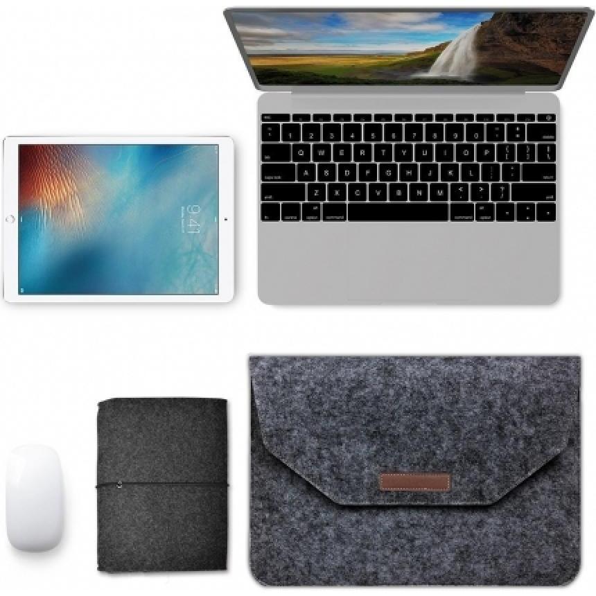Thumbnail - Screenguard 2-in-1 Felt Sleeve Macbook & Notebook 13.3" Tasche aus Filz (13", Apple), Notebooktasche, Grau