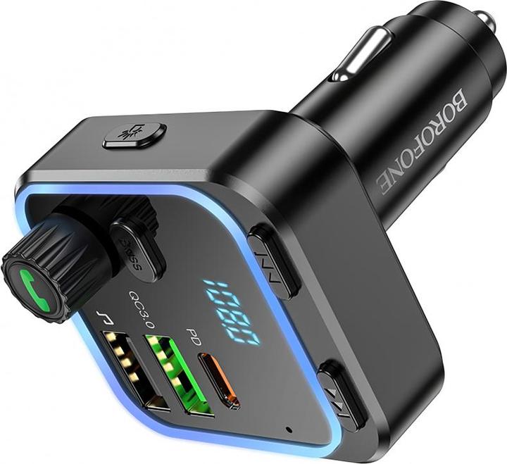 Actual product image Borofone BT FM Transmitter and Car Charger BC53 Highway, 2 x USB-A - 1 x USB-C, Black