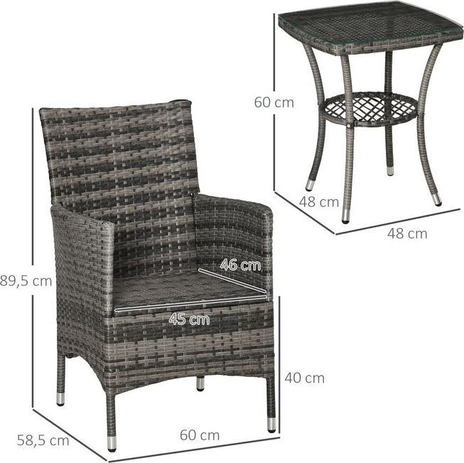 Immagine prodotto Swisshandel24 Set di mobili da balcone per 2 persone gruppo di sedute in rattan da giardino polyrattan grigio (48 cm)
