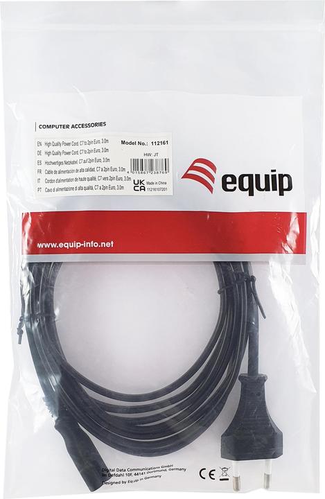 Produktbild equip IEC-Stromkabel 2pin -> C7 3m St/Bu schwarz Polybeutel (3 m)