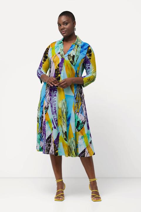 Immagine prodotto Ulla Popken Abito in tessuto fluente con collo da camicia, scollo a V e maniche a 3/4 (60)