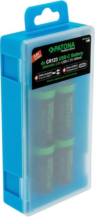Productafbeelding Patona Premium oplaadbare batterij 4x CR123 USB-C (4 Pcs., RCR123A, 800 mAh)