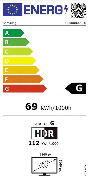 Energy Label Samsung UE50U8000F (50", U8000F, LED, 4K, 2025)