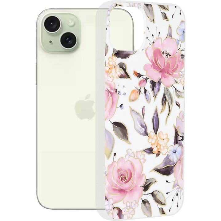 Techsuit - Marble Series - iPhone 15 Plus - Chloe White (Apple iPhone 15 Plus), Cover smartphone, Bianco