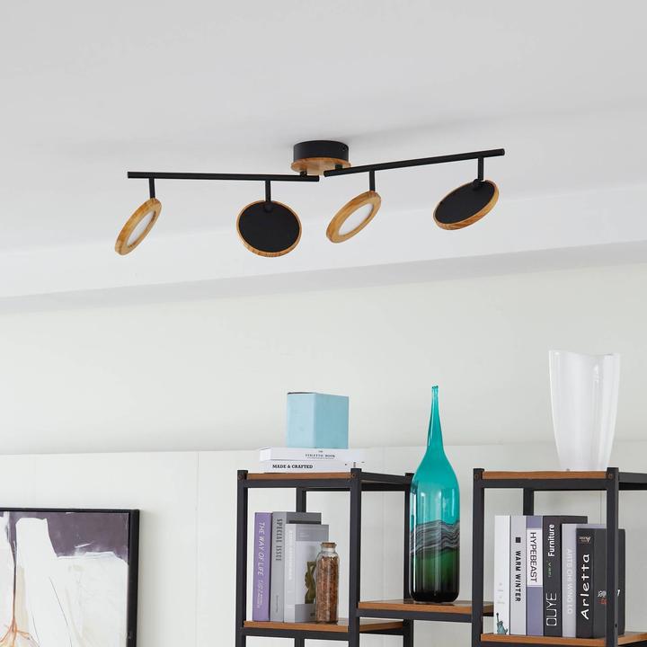 Actual product image Lindby Manel LED spotlight wood 4-light (1180 lm)