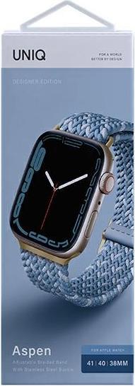 Produktbild Uniq pasek Aspen Apple Watch 40/38/41mm Series 1/2/3/4/5/6/7/8/SE/SE2 Braided DE modry/cerulean blue (Polyester, Stahl)