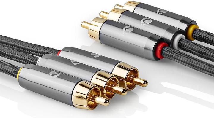 Produktbild Nedis Composite-Videokabel - 3X Cinch-Stecker - Vergoldet - 2 m - rund - Baumwollstoff - Anthrazit (2 m)