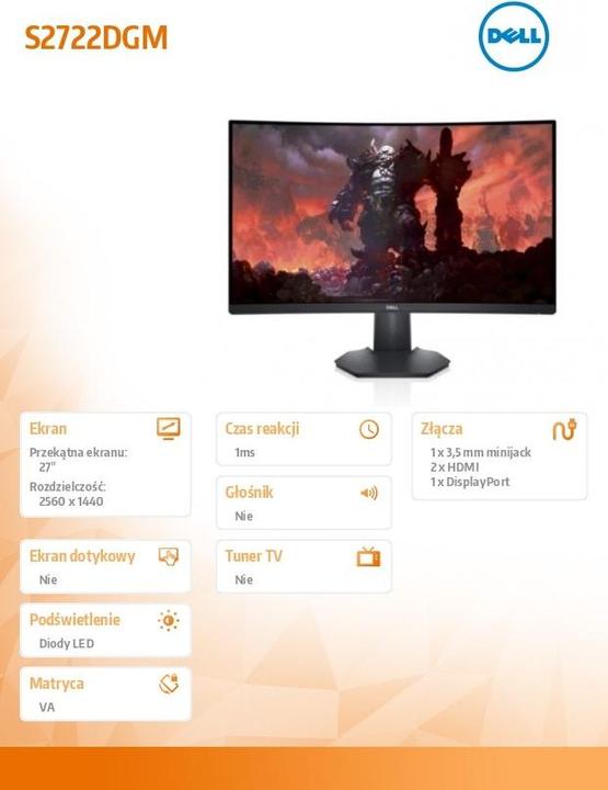 Actual product image Dell S2722DGM (2560 x 1440 pixels, 27")
