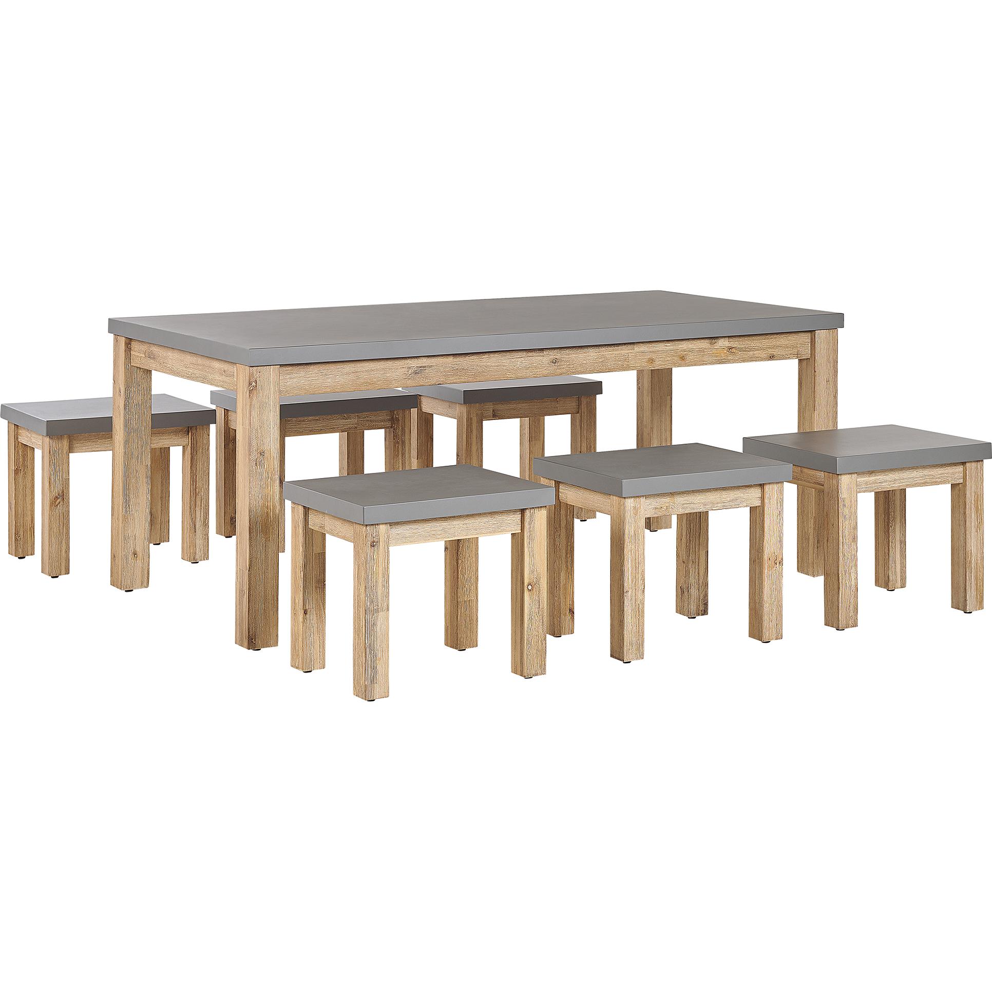 Beliani, Gartentisch + Balkontisch, Gartenmöbel Set Beton / Akazienholz grau 6-Sitzer OSTUNI (180 cm)