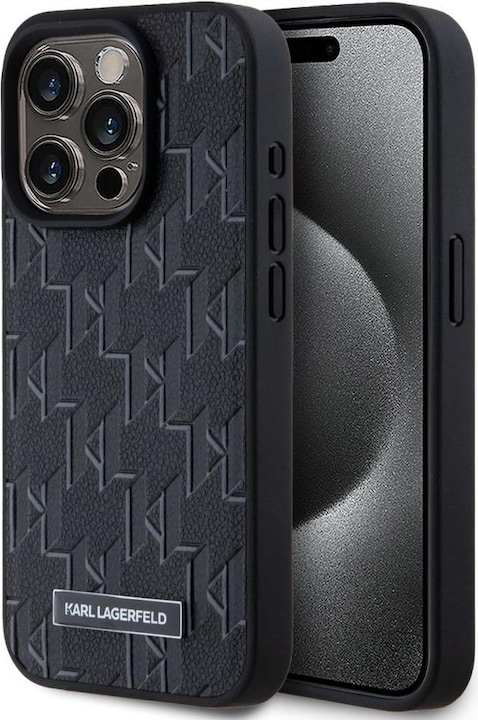 Image du produit Karl Lagerfeld PU Leather Monogram Metal Logo MagSafe Case for iPhone 15 Pro Black (Apple iPhone 15 Pro)