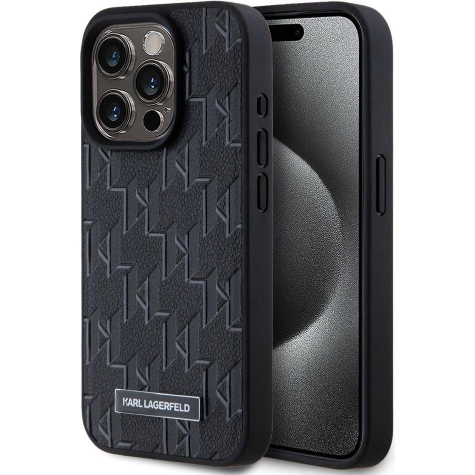 Karl Lagerfeld PU Leather Monogram Metal Logo MagSafe Case for iPhone 15 Pro Black (Apple iPhone 15 Pro), Smartphone Hül...