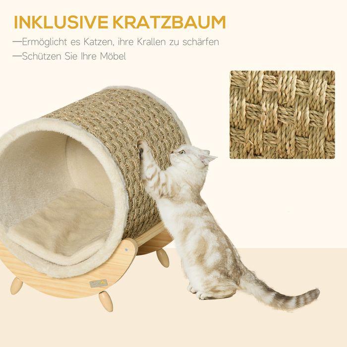 Actual product image Swisshandel24 Cat cave Cat bed with shelf Cat house Cat hut with scratching pad Indoor pine wood Flanel (Cat)