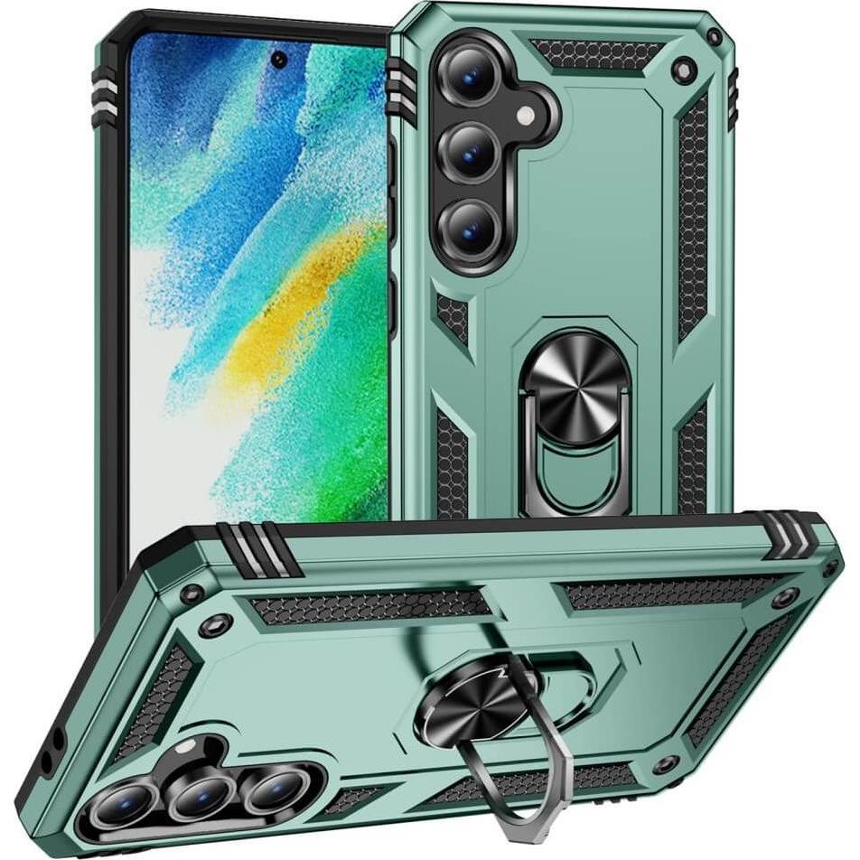 Cover-Discount FE - Robustes Back Cover mit Kickstand (Samsung Galaxy S24 FE), Smartphone Hülle, Grün