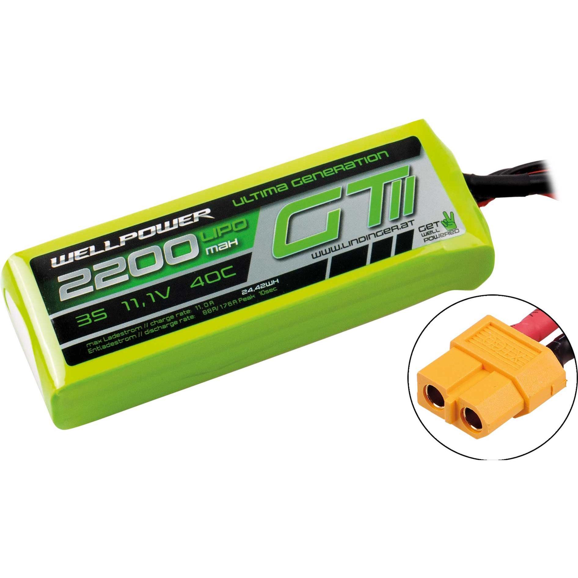 Thumbnail - Wellpower LIPO AKKU ULTIMA GT II 2200 MAH / 11,1 Volt 3S 40/80C CH5/8 XT-60 (11.10 V, 2200 mAh)